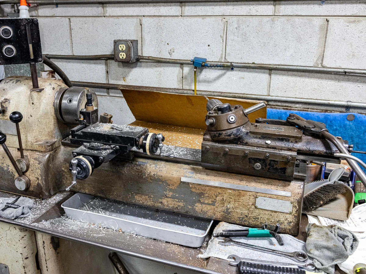Original Hardinge manual lathe used to start Metal Essence in 1986